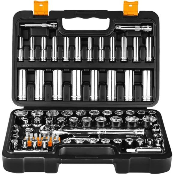 Socket Set, 85-Piece 1/4" and 3/8" Drive Socket Wrench Set - Picture 1 of 6